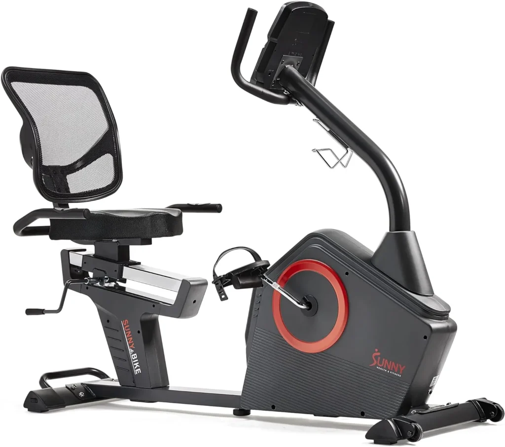 Sunny Health Fitness Magnetic Resistance Recumbent Bike with Optional Exclusive SunnyFit App and Smart Bluetooth Connectivity