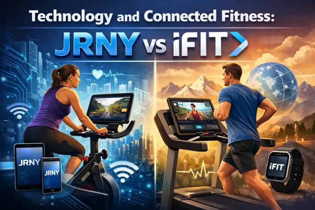 Bowflex vs NordicTrack Elliptical: The Complete 2026 Comparison 3 Technology and Connected Fitness: JRNY vs iFIT
Both brands have made connected fitness a cornerstone of their value proposition, but the two platforms are meaningfully different in scope, cost, and integration depth.
Bowflex JRNY
JRNY is Bowflex's adaptive fitness membership, available at approximately $19.99 per month. The platform provides:
Adaptive workout programs that automatically evolve as your fitness improves
200+ Explore the World scenic routes for virtual outdoor training
Trainer-led video workouts designed specifically for Max Trainer machines
JRNY Radio — curated high-energy playlists for intervals and recovery
Streaming of Netflix and Amazon Prime Video on touchscreen-equipped models (M9, Max Total 16)
Performance tracking with personal bests for up to six users
JRNY's key advantage over iFIT is its lower subscription cost and its AI-driven adaptive coaching, which personalizes every session dynamically. The platform is particularly well-suited for HIIT-focused users who want guided intensity training rather than a broad workout library.
Note: Without a JRNY subscription, some Max Trainer models (particularly the M9) lose significant functionality and are limited to a handful of basic programs.